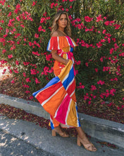 Load image into Gallery viewer, Women New Striped Printed Shoulder Ruffled Dress