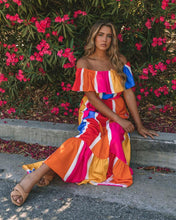 Load image into Gallery viewer, Women New Striped Printed Shoulder Ruffled Dress