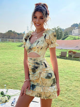 Load image into Gallery viewer, Temperament V Neck Printed Drawstring Slim Ruffle Hip Wrap Dress