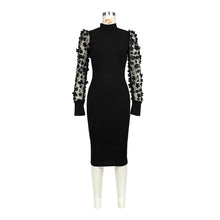 Load image into Gallery viewer, Women Clothing Three Dimensional Petals Mesh Sleeves Rib Fabric One Piece Collar Dress