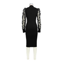 Load image into Gallery viewer, Women Clothing Three Dimensional Petals Mesh Sleeves Rib Fabric One Piece Collar Dress