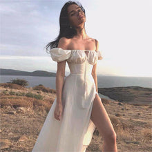 Load image into Gallery viewer, Summer Women Bubble Sleeve Solid Color Tied High Slit Maxi Dress Summer