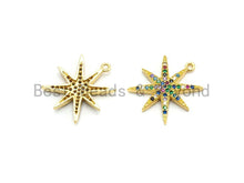 Load image into Gallery viewer, Multi-Color CZ  Micro Pave Star Charm/Pendant, Star Shaped Pave Pendant, Gold plated, 9x11mm, Sku#B104