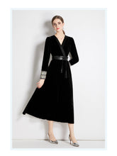 Load image into Gallery viewer, Women Fall Winter Long Sleeve V Neck A Line Midi Dress
