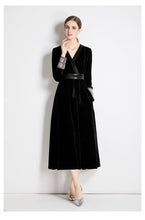 Load image into Gallery viewer, Women Fall Winter Long Sleeve V Neck A Line Midi Dress