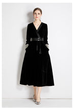 Load image into Gallery viewer, Women Fall Winter Long Sleeve V Neck A Line Midi Dress