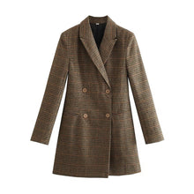 Load image into Gallery viewer, Women Wear Brushed Houndstooth Double Breasted Collared Long Sleeve Blazer Dresses