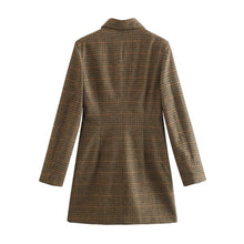 Load image into Gallery viewer, Women Wear Brushed Houndstooth Double Breasted Collared Long Sleeve Blazer Dresses
