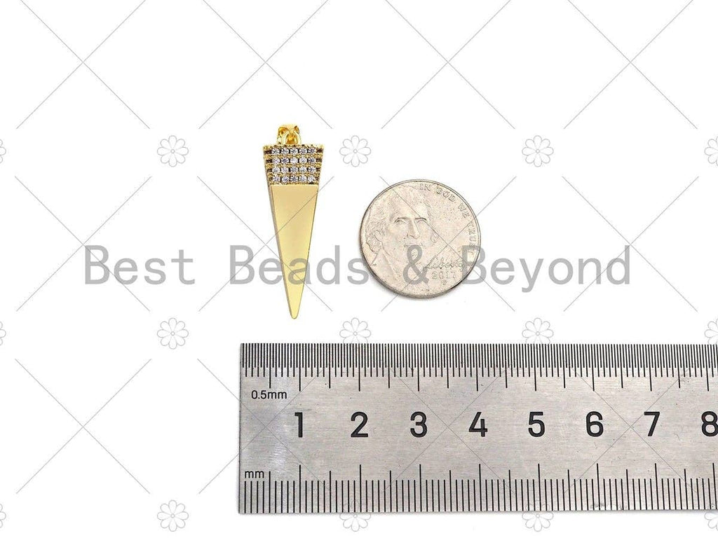 CZ Micro Pave 3D Pyramid Shape Pendant/Charm,18K Dainty Gold Charm, Necklace Bracelet Charm Pendant,10x33mm,Sku#LK301