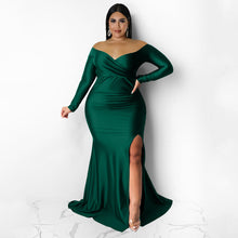 Load image into Gallery viewer, Plus Size Women Clothes Sexy Dress Nightclub V neck Formal Dress Solid Color Split Maxi Dress Autumn Winter Women
