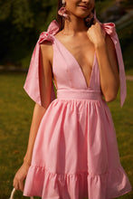 Load image into Gallery viewer, Spring Women Clothing V neck High Waist Tie Strap Dress Women