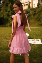 Load image into Gallery viewer, Spring Women Clothing V neck High Waist Tie Strap Dress Women