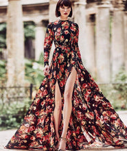 Load image into Gallery viewer, Women Clothing Print Large Swing Dress Slit Fashionable Maxi Dress Beach Dress