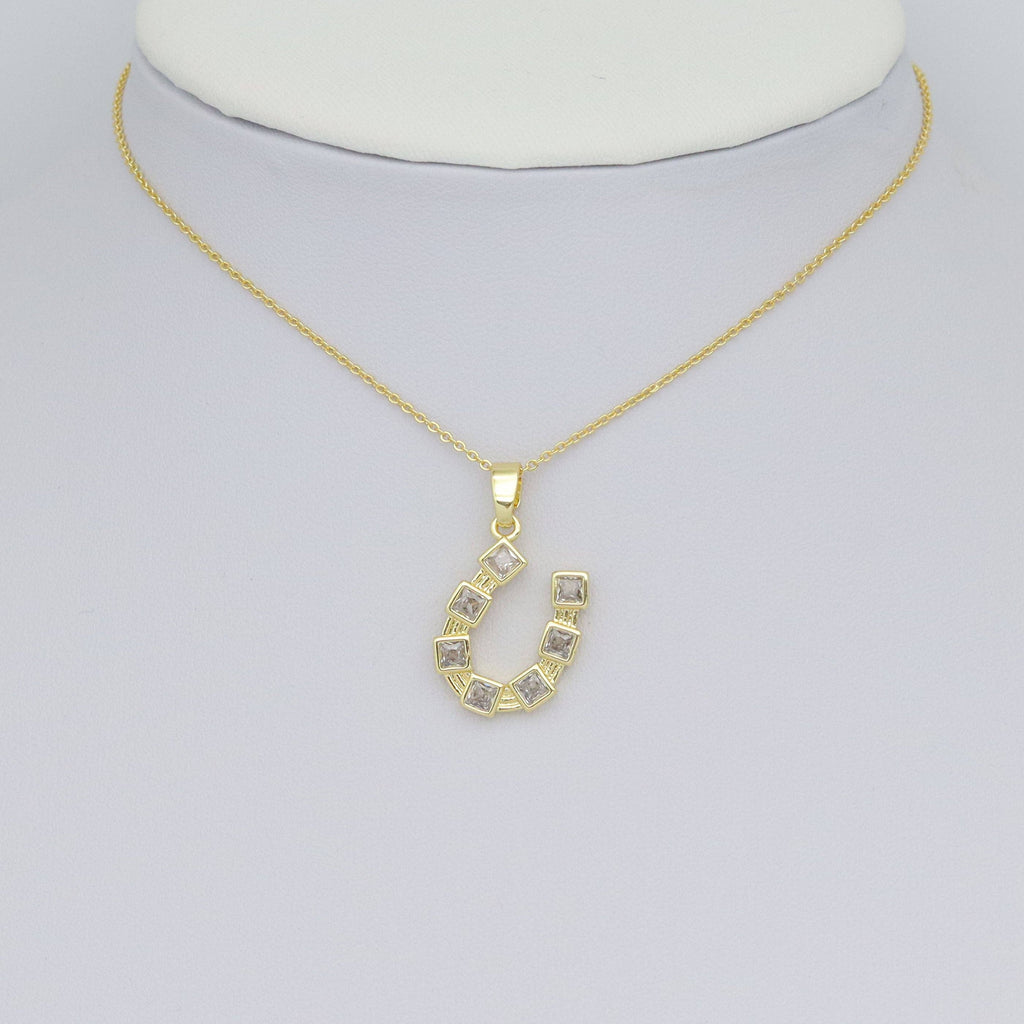 Clear Square CZ Gold U Shape Charm Pendant, Sku#LX760