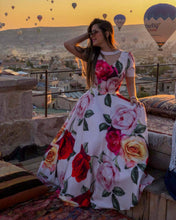 Load image into Gallery viewer, Spring Rose 3D Printing Large Swing Bead Stitching Short Sleeve Dress