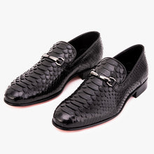 Load image into Gallery viewer, The Viper Black Python Skin Leather Bit Loafer Men Shoe