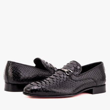 Load image into Gallery viewer, The Viper Black Python Skin Leather Bit Loafer Men Shoe