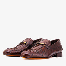 Load image into Gallery viewer, The Viper Brown Python Skin Leather Bit Loafer Men Shoe