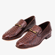 Load image into Gallery viewer, The Viper Brown Python Skin Leather Bit Loafer Men Shoe