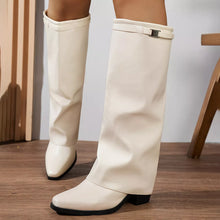 Load image into Gallery viewer, Women's Knee-High Block Heel Boots | Stable Block Heel | PU Leather | Black &amp; Beige