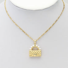 Load image into Gallery viewer, Clear CZ Gold White Pearl Purse Charm, Sku#LK819