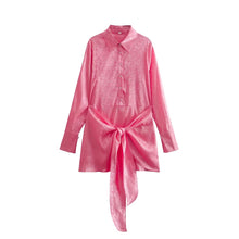 Load image into Gallery viewer, Autumn Women Clothing Surface Jacquard Waist Lace up Office Shirt