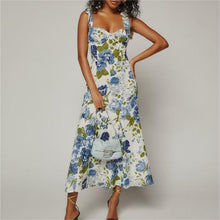 Load image into Gallery viewer, Spring Summer Women Clothing Maxi Dress High Waist Strap Type Drawstring Printed Dress