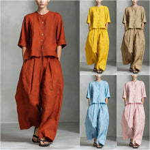 Load image into Gallery viewer, Three-Quarter Sleeve Shirt &amp; Loose Trousers Two-Piece Set