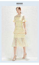 Load image into Gallery viewer, Walk Show New Fashion High end Women Hollow Lace Fishtail Hip Wrap Dress