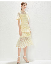 Load image into Gallery viewer, Walk Show New Fashion High end Women Hollow Lace Fishtail Hip Wrap Dress