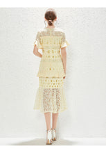 Load image into Gallery viewer, Walk Show New Fashion High end Women Hollow Lace Fishtail Hip Wrap Dress