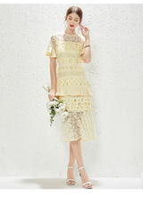 Load image into Gallery viewer, Walk Show New Fashion High end Women Hollow Lace Fishtail Hip Wrap Dress