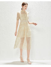 Load image into Gallery viewer, New Heavy Industry Embroidery Lace Lapel Waist Mesh Dress