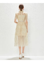 Load image into Gallery viewer, New Heavy Industry Embroidery Lace Lapel Waist Mesh Dress