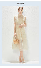 Load image into Gallery viewer, New Heavy Industry Embroidery Lace Lapel Waist Mesh Dress
