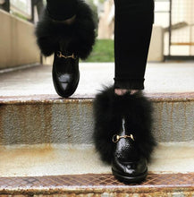 Load image into Gallery viewer, The Izmir Black Patent Leather Natural Fur Mid Calf Women  Boot