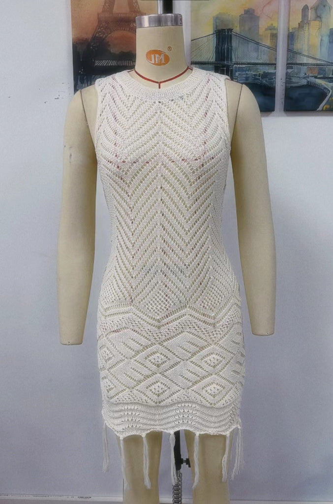 Spring Summer Dress Tassel Hollow Out Cutout Women Knitwear