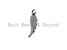 Load image into Gallery viewer, Rhidium CZ Micro Pave Angel Wing Pendant/Charm, Antique Silver Color Wing, Cubic Zirconia Pendant Charm, 6x23mm,sku#X116