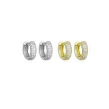 Load image into Gallery viewer, Clear CZ Silver Gold Hoop Earrings, Sku#A478