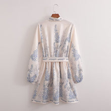 Load image into Gallery viewer, Spring Women Clothing Positioning Printing Pullover V neck Series Belt Long Sleeve Dress