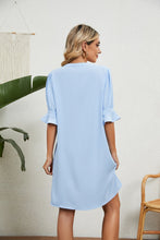Load image into Gallery viewer, Summer Solid Color V neck Loose Pleated Half Length Sleeve Dress Women