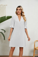 Load image into Gallery viewer, Summer Solid Color V neck Loose Pleated Half Length Sleeve Dress Women
