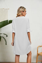 Load image into Gallery viewer, Summer Solid Color V neck Loose Pleated Half Length Sleeve Dress Women