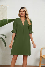 Load image into Gallery viewer, Summer Solid Color V neck Loose Pleated Half Length Sleeve Dress Women