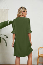 Load image into Gallery viewer, Summer Solid Color V neck Loose Pleated Half Length Sleeve Dress Women