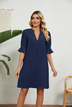Load image into Gallery viewer, Summer Solid Color V neck Loose Pleated Half Length Sleeve Dress Women