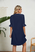 Load image into Gallery viewer, Summer Solid Color V neck Loose Pleated Half Length Sleeve Dress Women