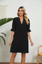 Load image into Gallery viewer, Summer Solid Color V neck Loose Pleated Half Length Sleeve Dress Women