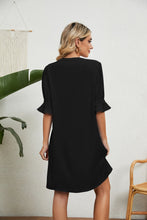 Load image into Gallery viewer, Summer Solid Color V neck Loose Pleated Half Length Sleeve Dress Women