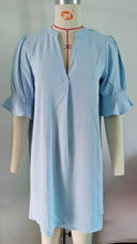 Load image into Gallery viewer, Summer Solid Color V neck Loose Pleated Half Length Sleeve Dress Women